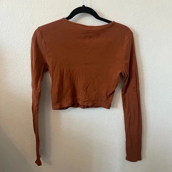 Wild Fable Women's Button-Down Crop Top - Burnt Orange - Picture 2 of 5
